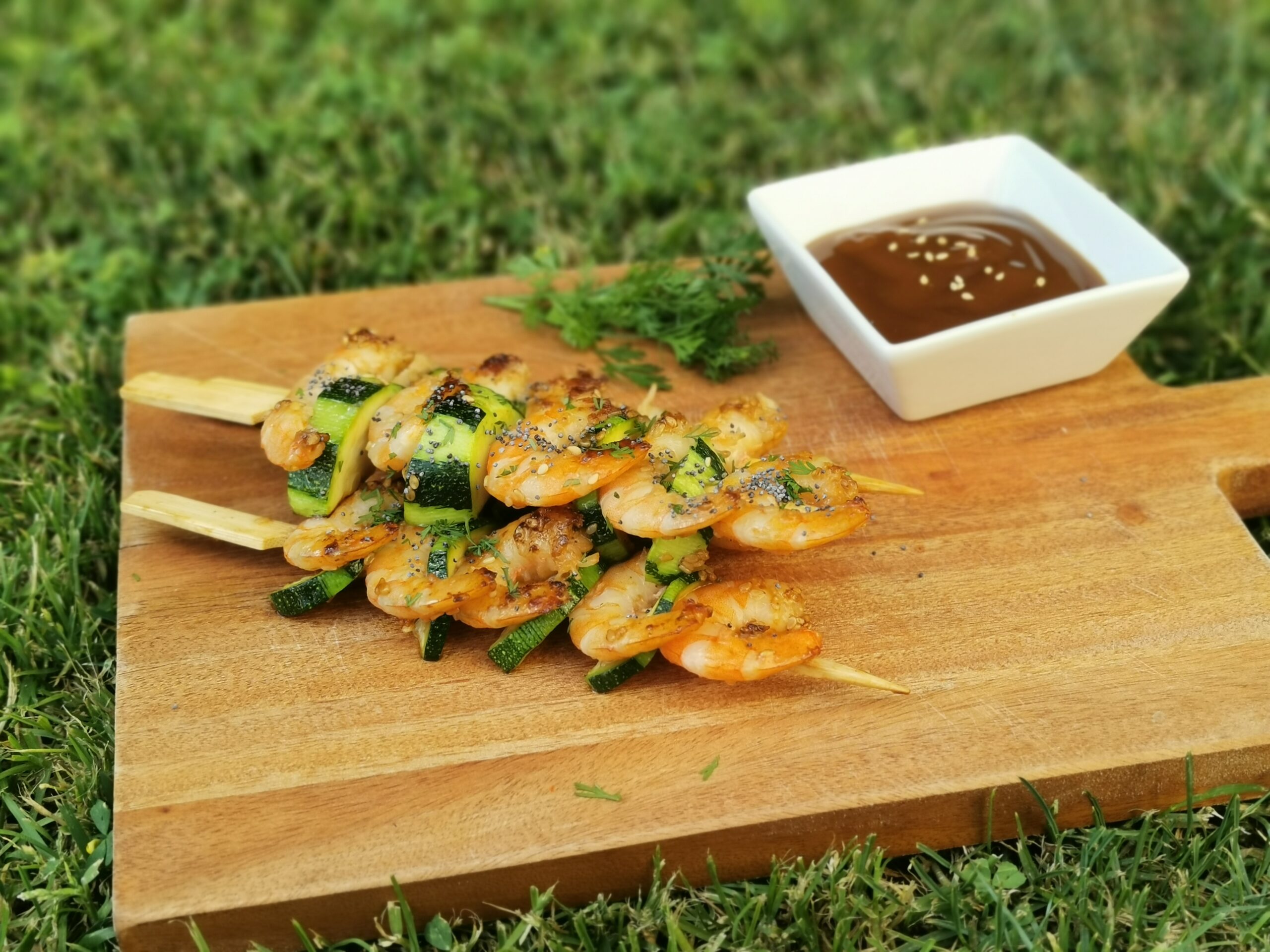 Brochettes de crevettes sauce teriyaki